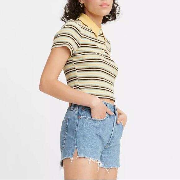 Levi’s Women 501 Original Button Fly High Rise Raw Hem Denim Shorts Size 26 Blue - Picture 1 of 6